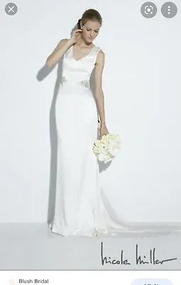 Nicole Miller Alexandra Silk Bridal Gown Wedding Dress 10 Sheath Antique White • $400
