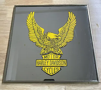 Vintage HARLEY DAVIDSON American Eagle Carnival Prize Glass Mirror Sign Framed • $37.25