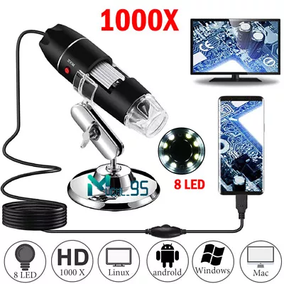 1000x Magnification Endoscope 8 LED USB 2.0 Digital Microscope Camera With Stand • $21.81