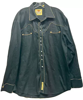 Larry Mahan Mens Size XL Black Long Sleeve Pearl Snap Cowboy Shirt (L6) • $25.19