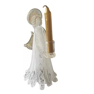 Murano Glass Angel Candle Holder 7.5  White Gold Vintage Mid Century Hand Blown • $66.50