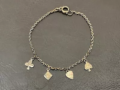 Vintage Silver Charm Bracelet W/ Card Suits: Heart Diamond Club Spade Delicate • $15