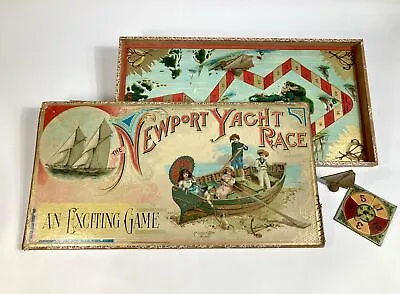 Antique 1891 NEWPORT YACHT RACE Children's Board Game Sailing Toy Box • $1250