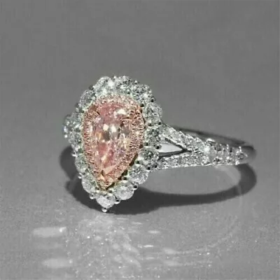 3Ct Pear Cut Lab-Created Morganite Halo Womens Ring 14K White Gold Plated • $79.62