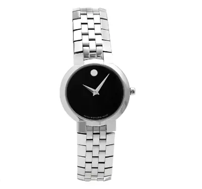 Movado Women's $950 Silver Stainless Steel Black Dial Swiss Watch Faceto 0605041 • $381.42