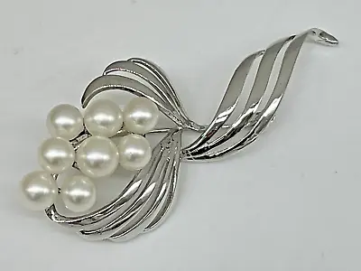 Vintage Unsigned Mikimoto? Akoya Pearl Sterling Brooch Marked S Tested • $39