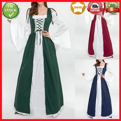 Medieval Renaissance Style Corset Maxi Dress Elegant Women Loose Vacation Outfit • £17.80
