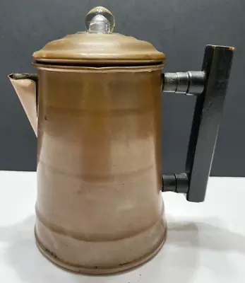 Vintage Small Camping Copper  2-4 Cup Percolator Coffee Pot Wood Handle • $21.45