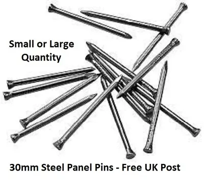 PANEL PINS NAILS TACKS HARDBOARD 30mm X 1.6mm BRIGHT STEEL - FREE UK P&P • £0.99