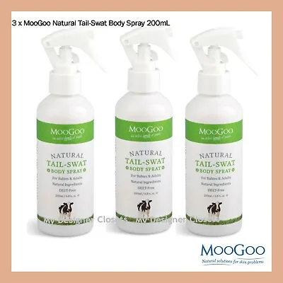 $52.99 • Buy 3 X MooGoo Tail-Swat Body Spray 200mL - For Babies & Adults DEET Free Moo Goo
