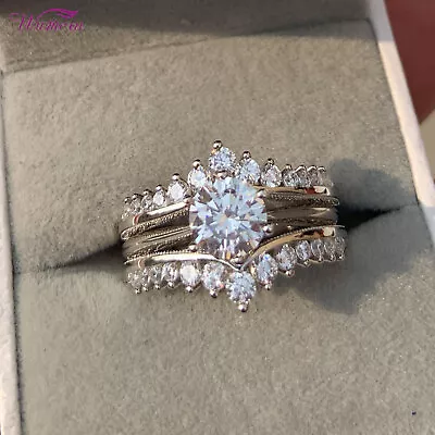 Wuziwen Vintage Bridal Set Set Sterling Silver AAAAA Cz Cubic Zircon Ring Wrap • $40.99