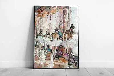 Group Of Young Ballerinas In White Dresses Practicing Dancing Oil Painting Wall • £12.41