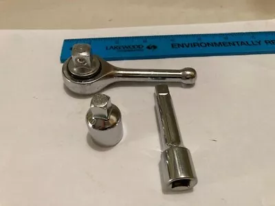 New - 1/2  Drive Stubby Socket Ratchet With Reducer & 3/8  Drive 3  Extension • $15