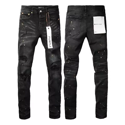 Black New Purple Brand Men's Personality Fashion Splash-ink Jeans Size/ 28-40 • $112.35