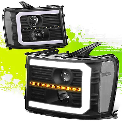 Sequential LED DRL Projector Headlight For Sierra 1500-3500 07-14 Black Clear • $263