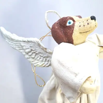 Vintage Christmas Dog Angel Paper Mache Tree Topper Ornament Wings 90s • $14.95