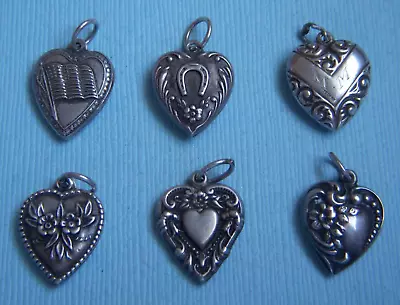 Vintage Charm Lot Of Six Sterling Puffy Heart Charms • $42