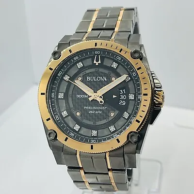 Bulova Precisionist Men's Quartz Diamond Accent Two-Tone Black 46mm Watch 98D149 • $275