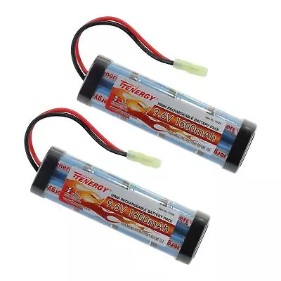 2pk Tenergy 9.6V 1600mAh Flat NiMH Airsoft Battery Pack W/ Mini Tamiya Connector • $48.49