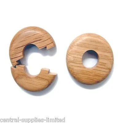 2 X 15mm SOLID OAK COLOUR WOODEN WOOD RADIATOR PIPE COLLARS COVER FLOOR  • £2.95