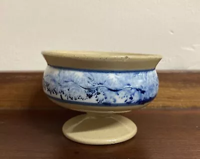 Antique American Mocha Ware Blue White Seaweed Decoration Open Master Salt Dip • $489.96