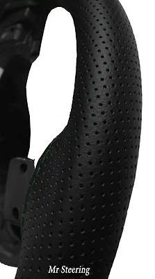 Black Perforated Leather Steering Wheel Cover For Vauxhall Vectra B Green Stitch • $35.19