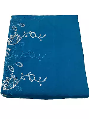 Vintage Fabric Material Blue Cotton Embroidered 2m X 1.35m Sewing Burn Tested • $28.49