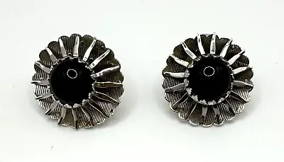 Sarah Coventry Black & Silver Tone Clip-On Earrings Sun Flower Vintage Sarah Cov • $7