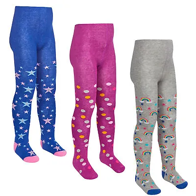 Girls Infant 3 Pairs Tights Cotton Rich Unicorn Hearts Stars 2 3 4 5 6 7 8 Years • £9.99