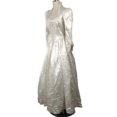 Jessica McClintock Vintage 80s Wedding Gown Size 8 Keyhole Pearls Sequins Read • $130.87