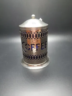 Vintage Silver Plate Coffee Canister W/ Cobalt Blue Plastic Insert (Has Crack) • $6.95