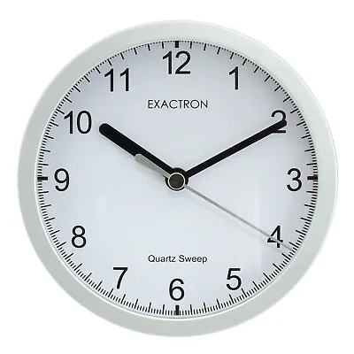 5  Quartz Clock Round Silver Wall Desk Table Silent Sweep Home Office Hanging • £6.69