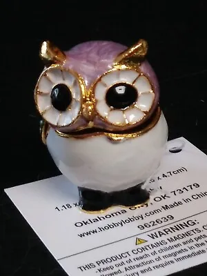 Owl Purple Wide Eyed Rhinestones & Gold Trim Jewelry Trinket Box # 962639 NWT • $9.99