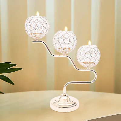 $25.65 • Buy 3 Arms Gold Crystal Candelabra Candle Holders Wedding Dining Table Centerpiece