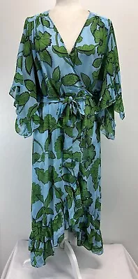 Cabi 5815 Blue & Green Floral Derby Wrap Dress. Size Medium EUC! Midi • $70