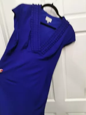 Karen Millen Size 16 Dress Indigo Blue Purple Fit & Flare Knee Length DE152 • £24.99