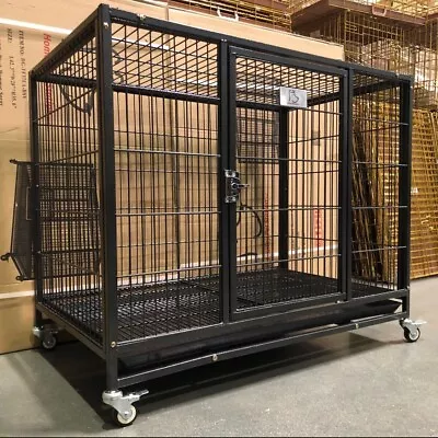 37  Dog Crate Kennel Heavy Duty Pet Cage Playpen With Tray Pan + Wheels Black • $300