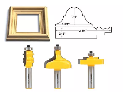 3 Bit Picture Frame Router Bit Set - 1/2  Shank - Yonico 18322 • $52.95