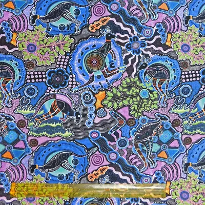 Quilting Patchwork Fabric Kangaroo Walkabout Purple 50x55cm FQ • $8.75