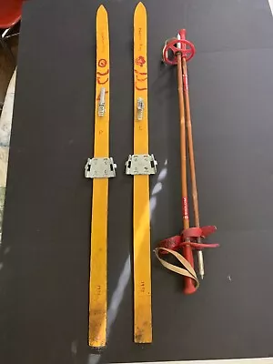 Vintage Skilom Wooden Child's Skis With Bamboo Poles Made In Norway • $115.50