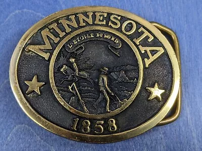 Minnesota Brass Belt Buckle 1858 Statehood Vintage 1980 Twin City Federal KX1636 • $28.50