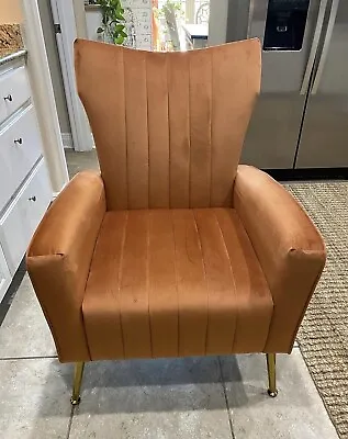 Vintage Style Velvet Accent Sofa Arm Chair Mid Century Modern Orange Loveseat • $299