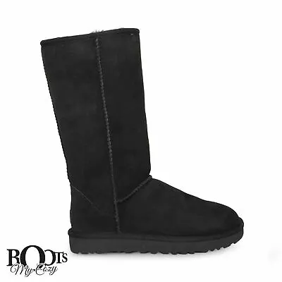 Ugg Classic Tall Ii Black Suede Sheepskin Women's Boots Size Us 8/uk 6 New • $132.99