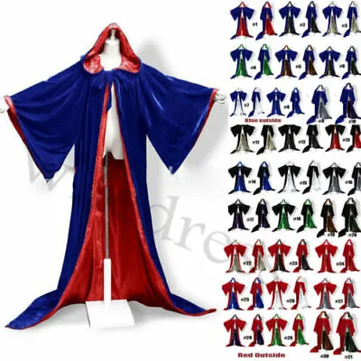 Hooded Velvet Wizard Cloak/Cape Men Halloween With Sleeves Robe Various Colours • $45