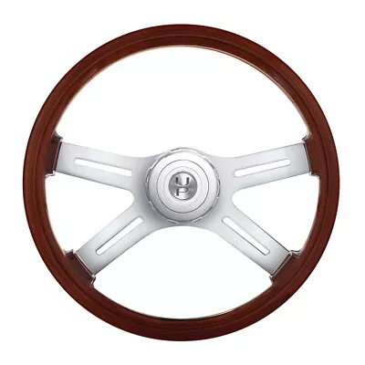 18  4-Spoke Wood Steering Wheel W/ Hub Adapter & Horn Button For Kenworth • $214.99