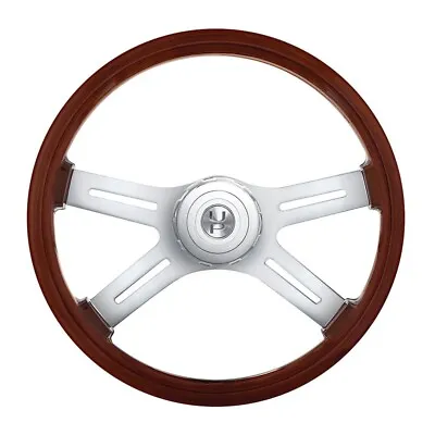 18  4-Spoke Wood Steering Wheel W/ Hub Adapter & Horn Button For Peterbilt • $214.99