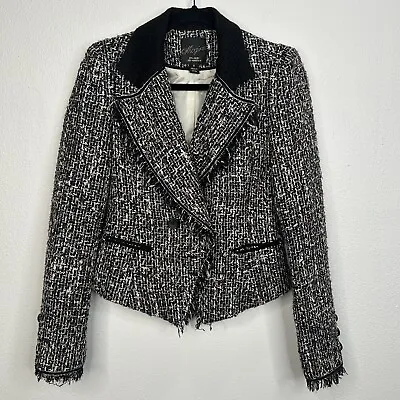 McGinn For Nordstrom Tweed Blazer Jacket  Womens 2 Fringe Black Multicolor Notch • $42.99