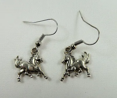 Cowgirl Earrings Cute Little Pacing Horse Tibetan Silver Handmade  • $3.95