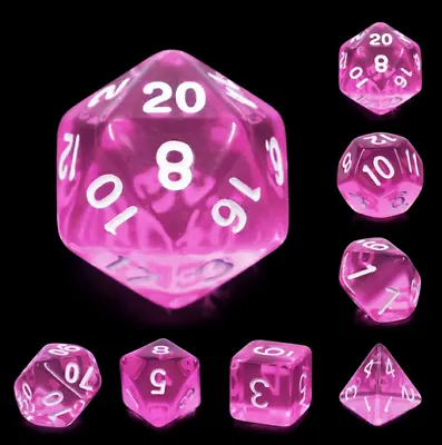 NEW RPG Dice Set Of 7 - Gem Magenta D4 D6 D8 D10 D12 D20 D00-90 • $7.19