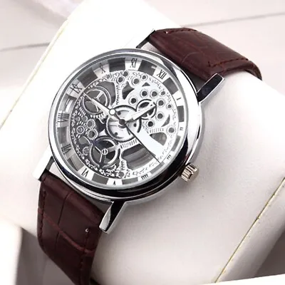 £5.69 • Buy Luxury Men's-Women Fashion Skeleton Quartz Mechanical Look Stainless Steel Watch
